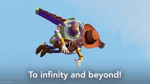 Buzz Lightyear And Woody From Toy Story Flying In The Air GIF