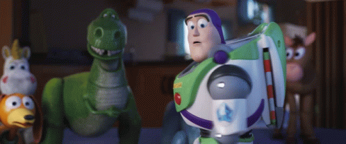 Buzz Lightyear From Toy Story Is Standing Next To Rex And Slinky GIF