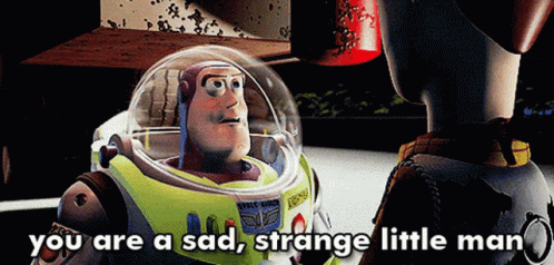 Buzz Lightyear From Toy Story Is Talking To Woody And Says You Are A Sad Strange Little Man GIF