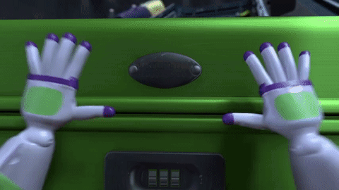 Buzz Lightyear Reaching Into Green Suitcase