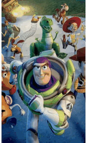 Buzz Lightyear Surrounded by Toy Story Characters