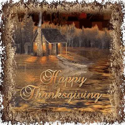 Cabin on Lake With Happy Thanksgiving