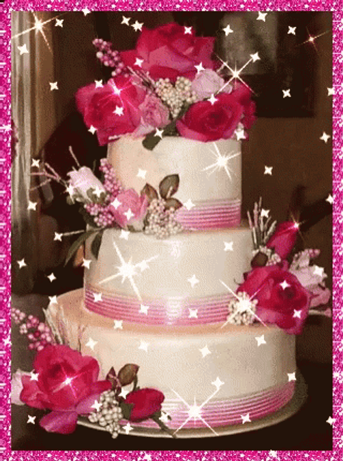 Cake Happy Birthday With Rose Flower GIF
