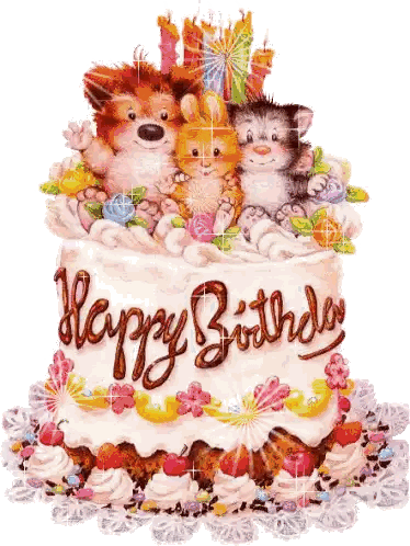 Cake Saying Happy Birthday with Three Animals