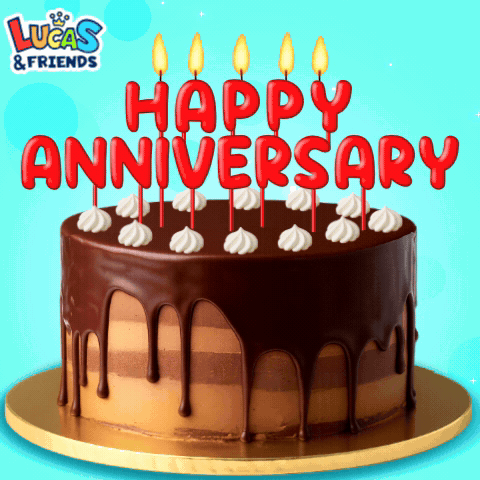 Cake with Candles Saying Happy Anniversary