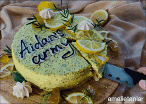 Cake With Missing Slice Saying Aidan's Curry