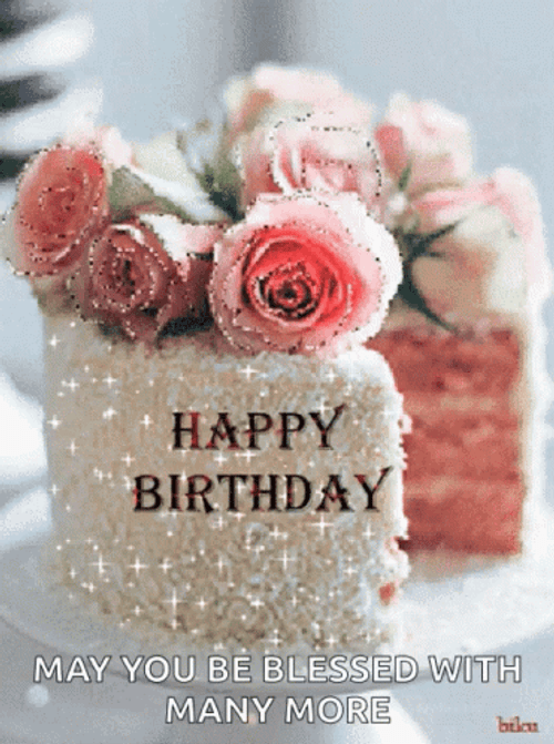 Cake With Slice Happy Birthday Blessings GIF