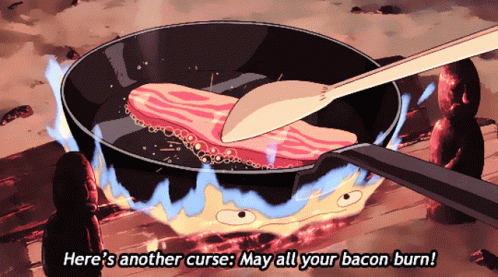 Calcifer Tries To Lick The Bacon GIF
