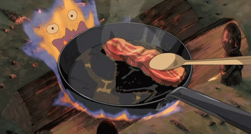 Calcifer Tries To Snatch Meat GIF