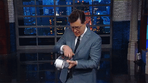 Calculator Stephen Colbert Tearing Receipt GIF