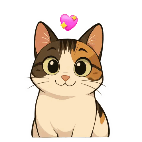 Calico Cat with Pink Heart on Head