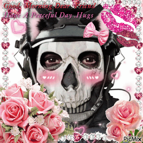 Call Of Duty Ghost Blushing With Pink Roses Edit GIF