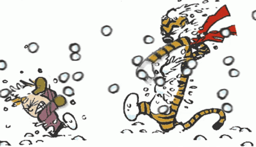Calvin And Hobbes Snowball Fight GIF | GIFDB.com