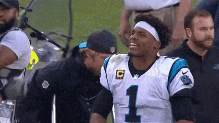 Cam Newton Fist Pump Number 1 Jersey GIF