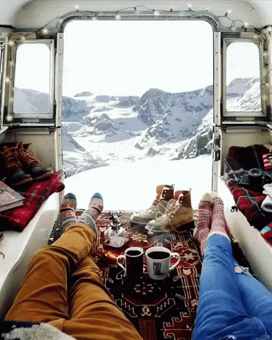 Camper Couple In Winter GIF