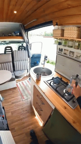 Camper Pouring Water On Sink GIF