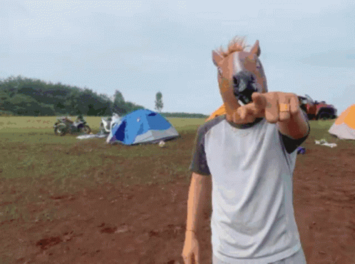 Nature Camping Horse Head Funny Dance GIF