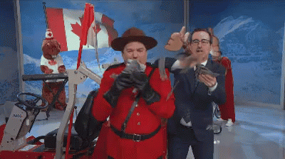 Mike Myers Tossing Money Canada Flag Background GIF