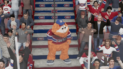 Canadiens Mascot in Front of Crowd
