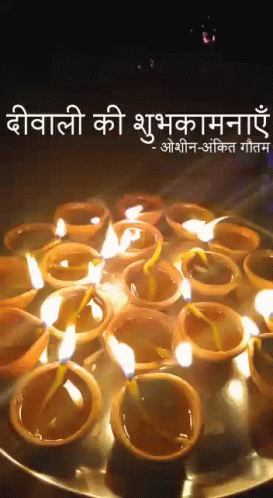 Candles Lit on Tray with Greeting