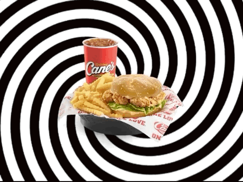 Cane's Chicken Sandwich and Fries Black White Spiral