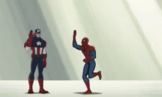 Captain America And Spider-Man Are Giving Each Other A High Five In A Cartoon . GIF