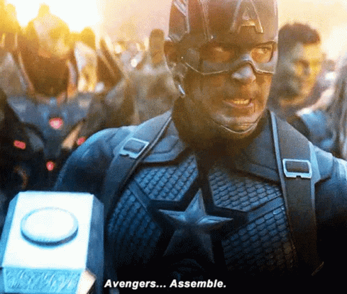 Captain America Holding Hammer Says Avengers Assemble GIF