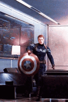 Captain America Holding Shield in Room