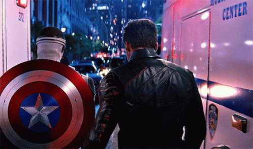 Captain America Shield Man Beside Leather Jacket Man