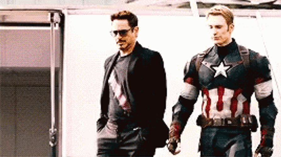 Captain America Walking With Iron Man GIF