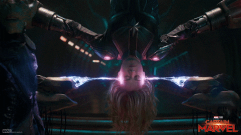Captain Marvel Hanging Upside Down GIF