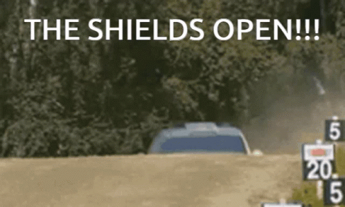 Car Driving Down Dirt Road Shields Open GIF