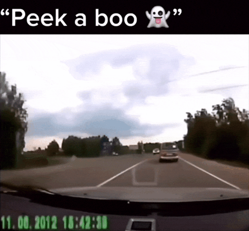Car Driving Down Road Peek A Boo GIF