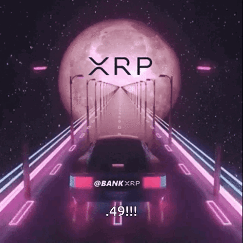 Car Driving Down Road With Full Moon And XRP GIF