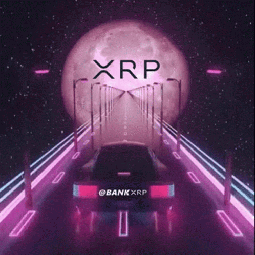 Car Driving Down Road With Full Moon And XRP GIF