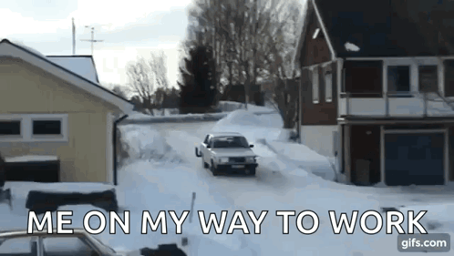 Car Driving Down Snowy Road Me On My Way To Work