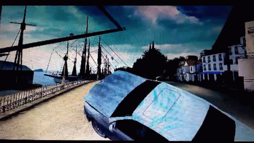 Car Driving In Front Of Ship GIF