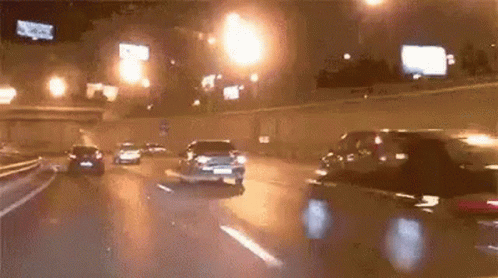 Car Driving Night Highway Lights GIF