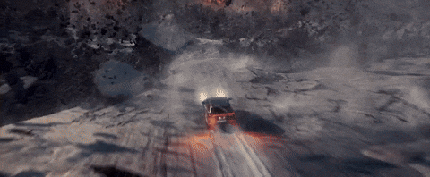 Car Driving Off Cliff Moon Fall GIF