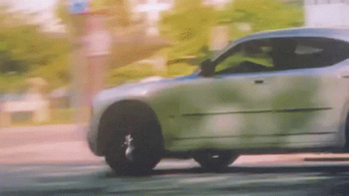 Car Driving on Street with Trees