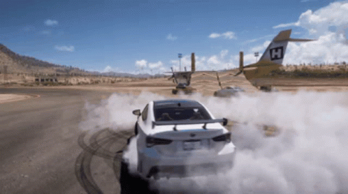 Car Driving with Plane and Letter H on Tail