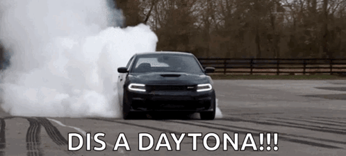 Car Driving With Smoke Saying Dis a Daytona