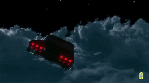Car Flying Amongst The Clouds GIF