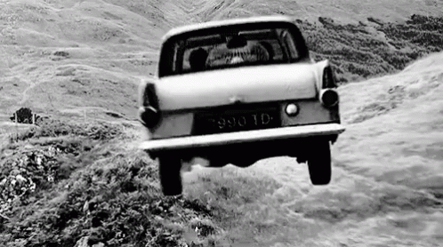 Car Flying Black And White GIF