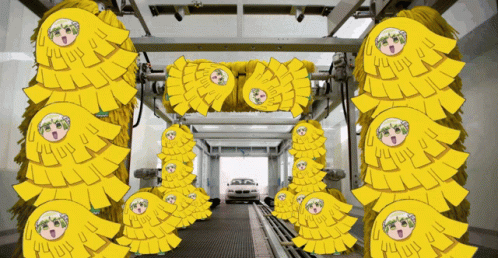 Car Going Through Car Wash With Yellow Brushes