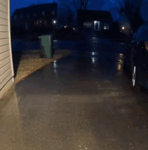 Car Parked In Driveway With Green Trash Can GIF