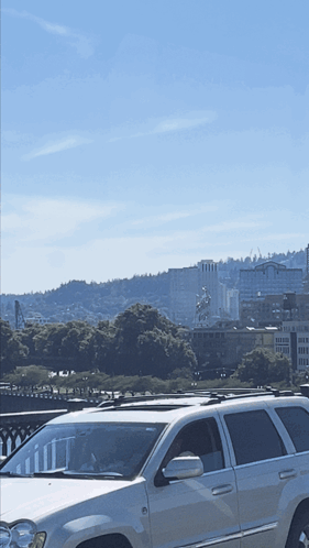 Car Parked In Front Of City Skyline GIF
