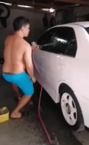 Funny Guy Water Hose Car Wash GIF