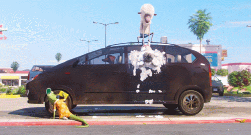 Funny Cartoon Animals Car Wash GIF