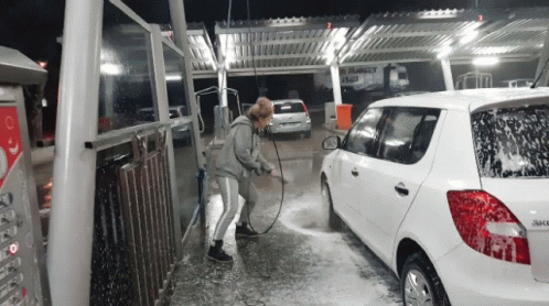 Woman Tire Car Wash GIF